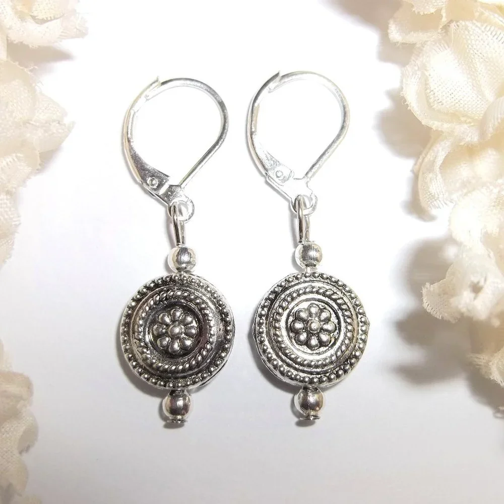 Silver Earring Minimalist Earring Dangle Earrings Drop Earring Flower Set A120